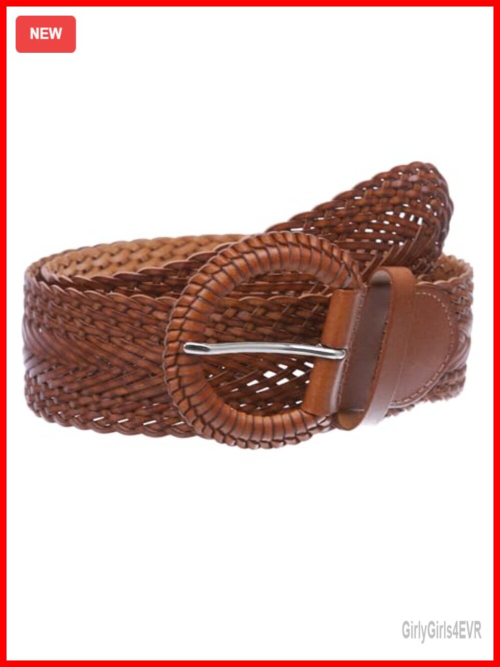 Handmade Braided Woven Leather Belt 2 Inch Wide Round Buckle